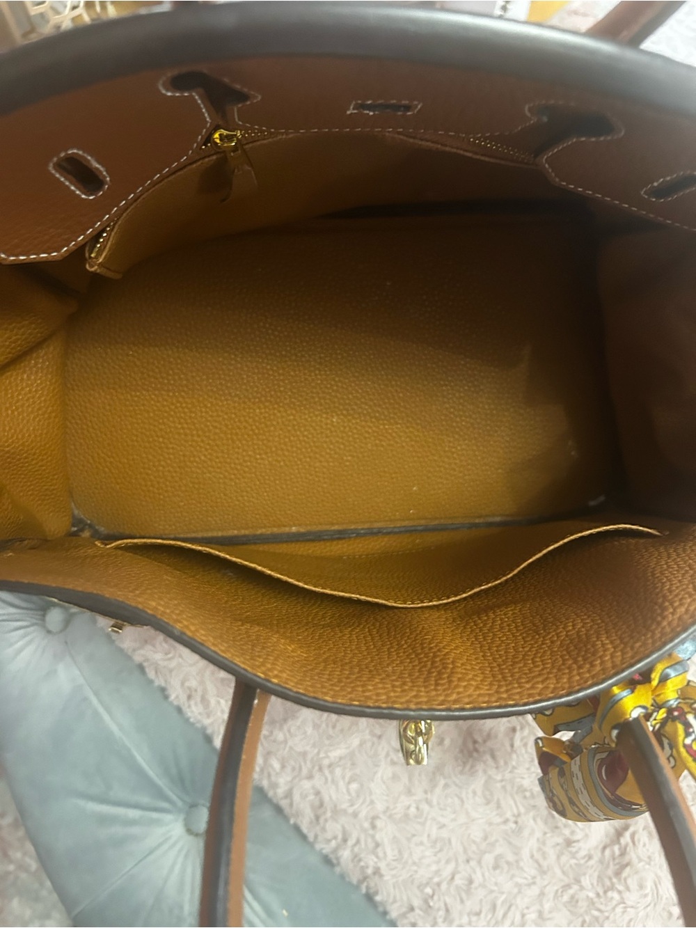 Classic Leather Tote Bag in Cognac with Gold Hardware - Picture 9 of 13